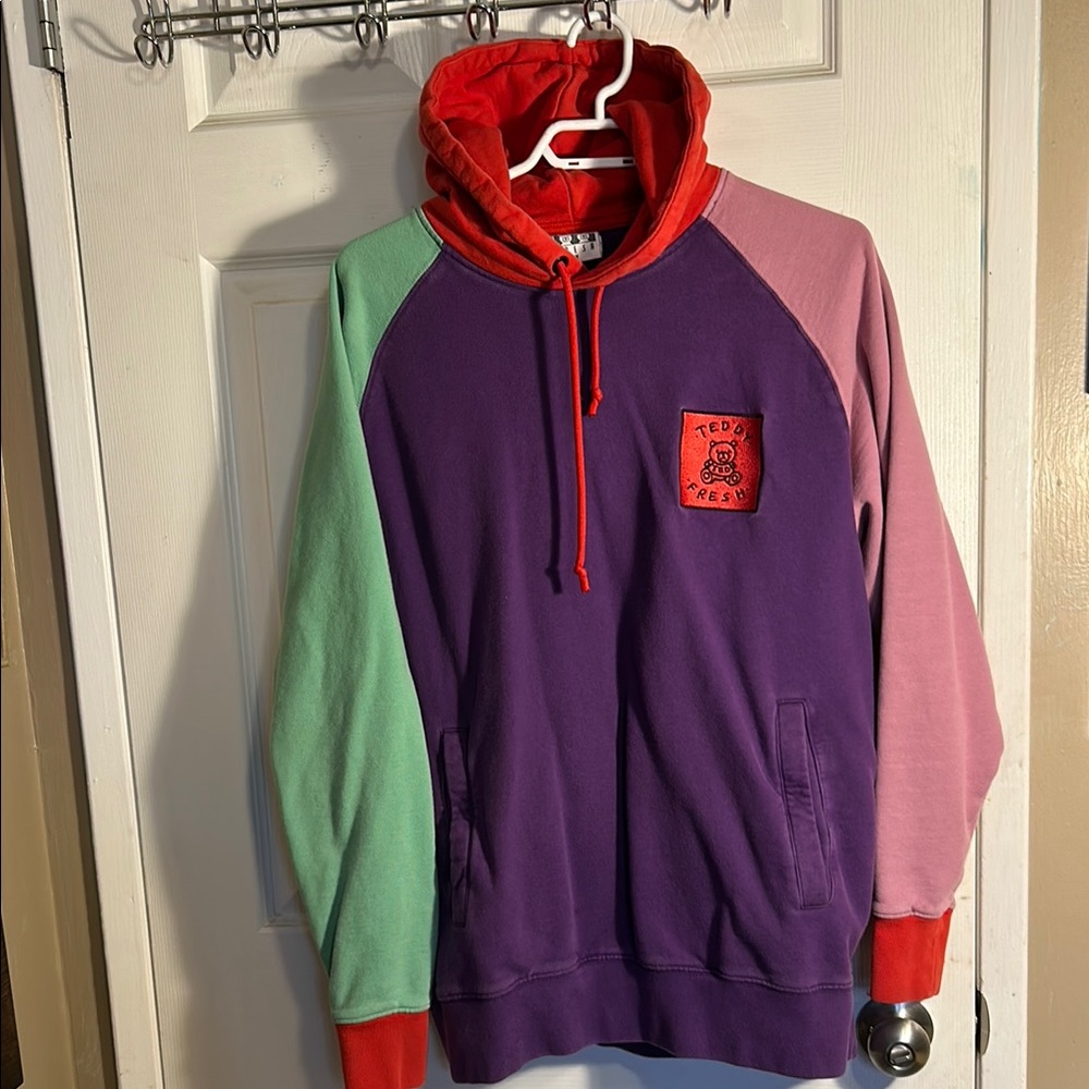 Teddy Fresh Red and Purple Color-Blocked Sweatshirt